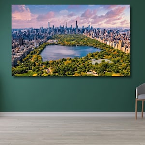 Arte mural de Central Park, Nueva York, Manhattan, lienzo de Central Park, lienzo gigante para decoración del hogar, arte de Nueva York, lienzo con puesta de sol en Manhattan, póster en lienzo de Nueva York