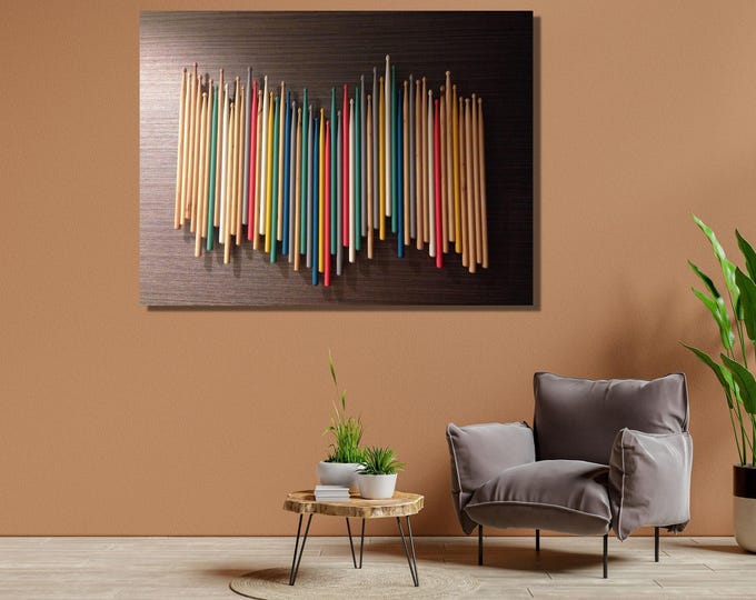 Colorful Drumsticks Canvas Art, Music Studio Decor