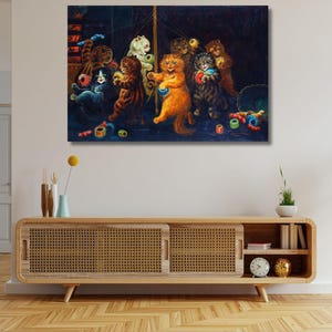 The Maypole by Louis Wain, Giclee Canvas Art Print, Cats Playing with Yarn,Canvas Wall Art Poster, Cat Lover Gift Cat Art Fun Ready to Hang