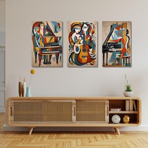 Set of 3 Pablo Picasso Arts, Pablo Picasso Musicians Canvas Wall Art Poster Print,Vintage Exhibition Poster,Surrealism art,Modern Wall Decor
