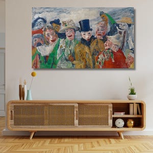 James Ensor The Intrigue (1890) Vintage Painting Wall Art Poster Print Bathroom Bedroom Decor,Pig Ghoul Dressed in Hats,The Intrigue Canvas