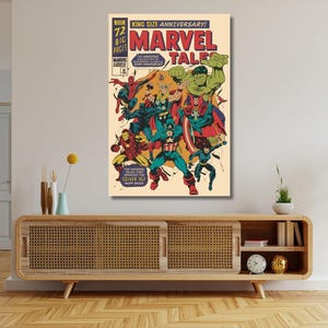 Lienzo de superhéroes de Los Vengadores, póster de Los Vengadores, póster de Marvel, póster de Spiderman, póster vintage, póster de cómic, póster vintage de Los Vengadores
