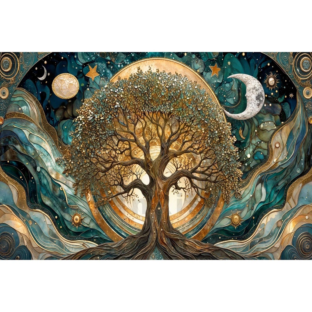 Canvas Wall ART Celestial Tree of Life Canvas Poster– Sun & Moon Cosmic ...