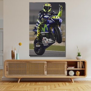 Valentino Rossi Ready To Hang Canvas,Kids Gift,Moto GP Superbike Prints,Man Cave Decor,Rossi Front lift on Motorcycle,Valentino Rossi,MotoGP