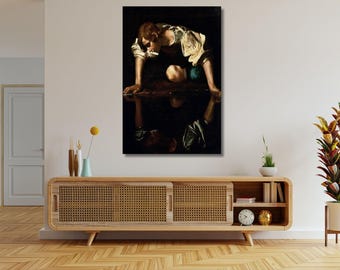 Caravaggio Narcissus Canvas Print, Baroque Art
