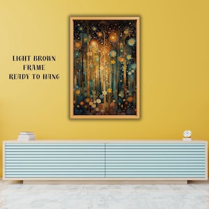 Gustav Klimt Inspired Magical Forest Canvas Wall Art, Full Moon and Sky Print, Trees Art, Floral Decor, Landscape Art, Trendy Art, Gift idea