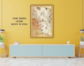 Piri Reis Map Canvas Art, Antique World Map, Trendy Wall Decor