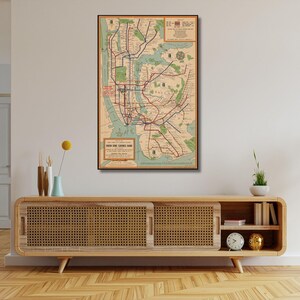 Vintage NYC U-Bahn Karte Print, New York City Übergang Kunst