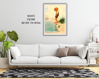 Georges Redon: Niño orinando en un lago, lámina artística vintage