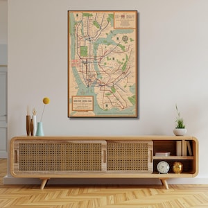 Carte du système de métro de la ville de New York, carte du métro de New York, carte vintage restaurée, impression fine sur poster ou impression sur toile, impression sur toile de la ville de New York déco