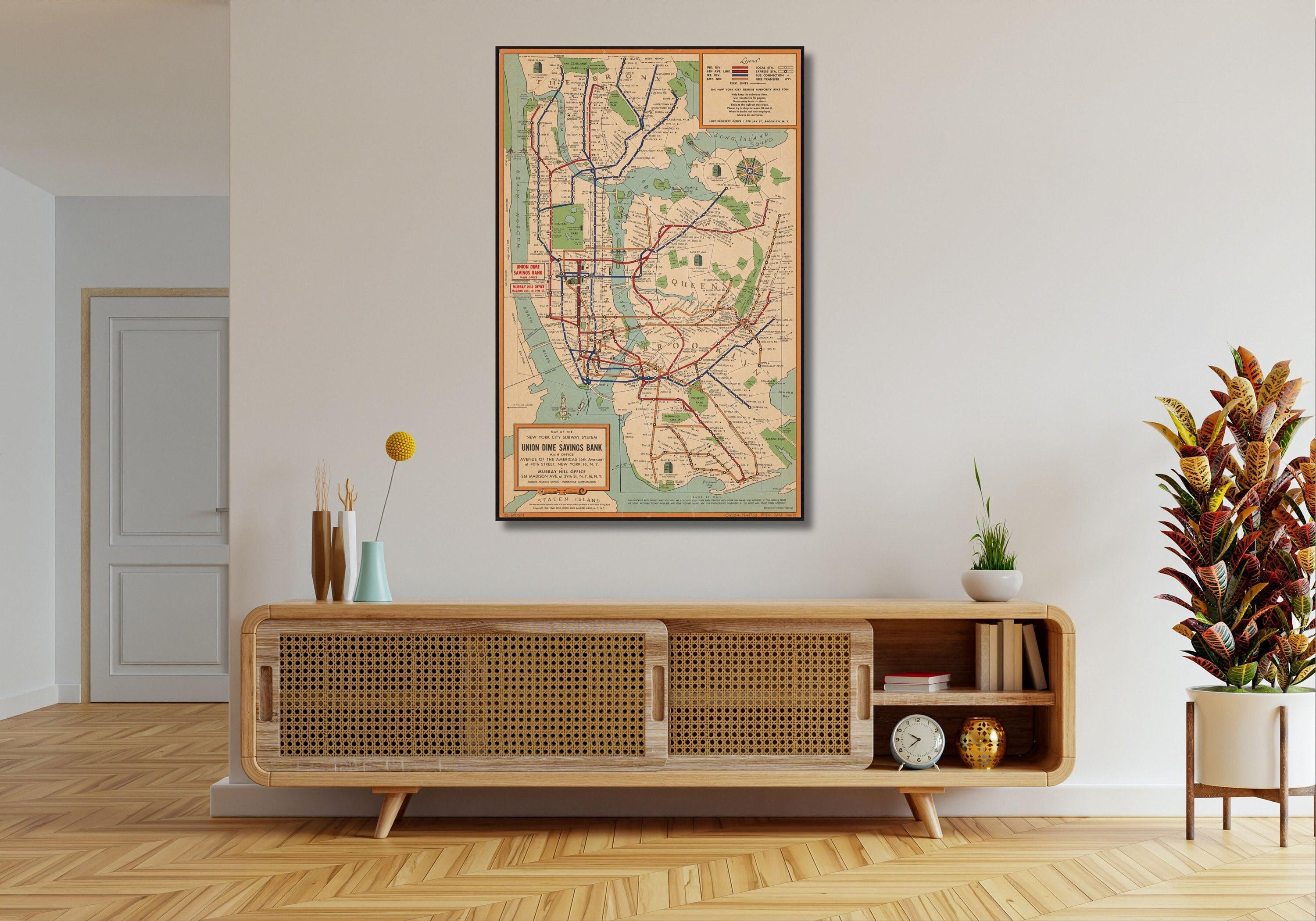 New York City Subway System Map NYC Subway Map Vintage Map Restored Fine Print on Poster or Canvas Print New York City Canvas Print Decor
