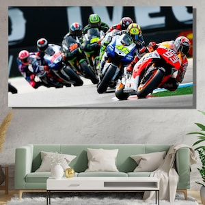 Moto GP Ready To Hang Canvas,Valentino Rossi Poster,Moto GP Canvas Wall Art,Man Cave Decoration,Moto Gp Extra Large Wall Art,Man Cave Gift