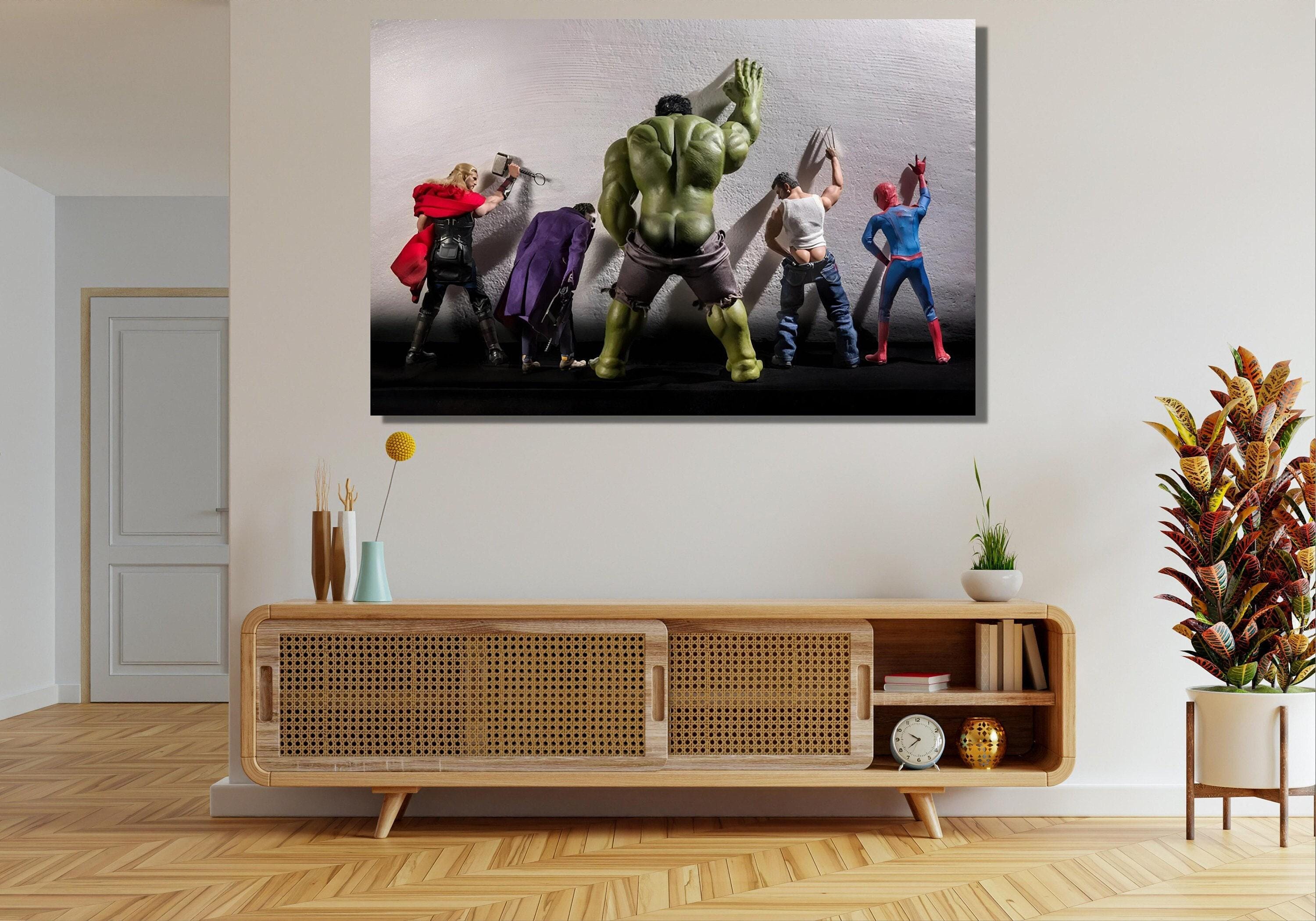 Avengers Movie Toilet Superheroes Canvas Wall Art,Superheroes Wall Art,Kids Room Wall Art,Avengers Wall Art,Movie Toilet Ready To Hang Print