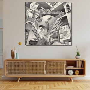 Relativity by Maurits Cornelis Escher Ready To Hang Canvas,M C ESCHER relativity Painting Canvas Print,Reproduction Modern Artwork Abstract
