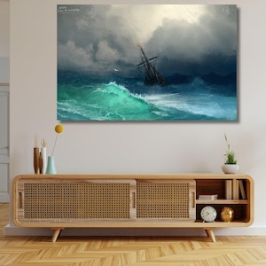 Ship on a Stormy Sea Ivan Aivazovsky Ready To Hang Canvas,Ivan Aivazovsky Reproduction Decor Art Print Ivan Aivazovsky Exhibition Artwork