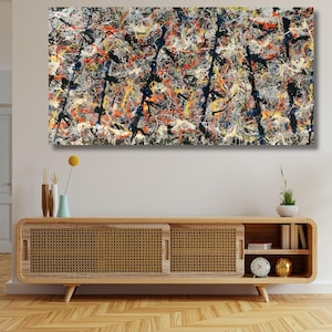 Jackson Pollock Canvas Wall Art, Abstract Print, Home and Living Room Decor, Jackson Pollock Blue Poles Canvas Print, Extra Large Wall Art