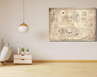 Canvas Resident Evil Spencer-herenhuis, plattegrond wasbeer, vintage kunst