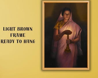 Raja Ravi Varma Painting, Lady With Lamp Canvas Print, Indian Art