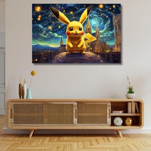 Pikachu Ready To Hang Canvas Pikachu Canvas Pikachu Poster Pikachu Canvas Print Pikachu Wall Arts Gifts,Pikachu Fan Gift,Pikachu by Van Gogh