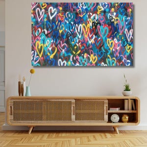 Banksy Graffiti Art Street Ready To Hang Canvas,Graffiti Hearts Love,Graffiti wall art print,Banksy paint hearts,Large Heart Framed Wall Art