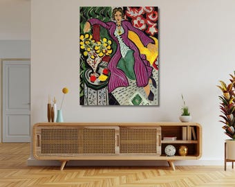 Matisse Woman in Purple Coat Canvas Print, Colorful Wall Art