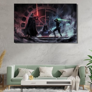 Starwars Darth Vader vs Skywalker Ready To Hang Canvas,Star Wars Red vs Green,Darth Vader Effect Wall Art,Star Wars Darth Vader Poster Print