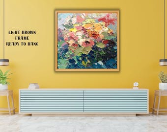Impasto Roses Painting on Canvas, Floral Wall Art