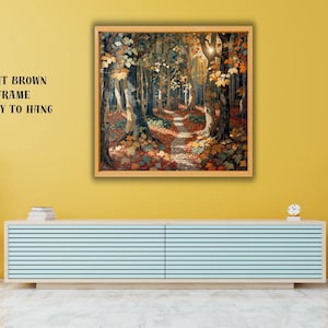 Decorazione autunnale vintage ispirata a William Morris, tela da parete con foresta autunnale, arte botanica vintage, decorazione autunnale rustica, elegante tela stagionale