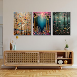 Set Of 3 Gustav Klimt Canvas Art Famous Art,Frame Large Wall Art,Vintage Art,Green Art,Gift Gustav Klimt Wall Art Prints, Klimt Exhibition