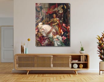 Impression sur toile Frank Dicksee, Les deux couronnes, affiche de musée, oeuvre d'art pour couple