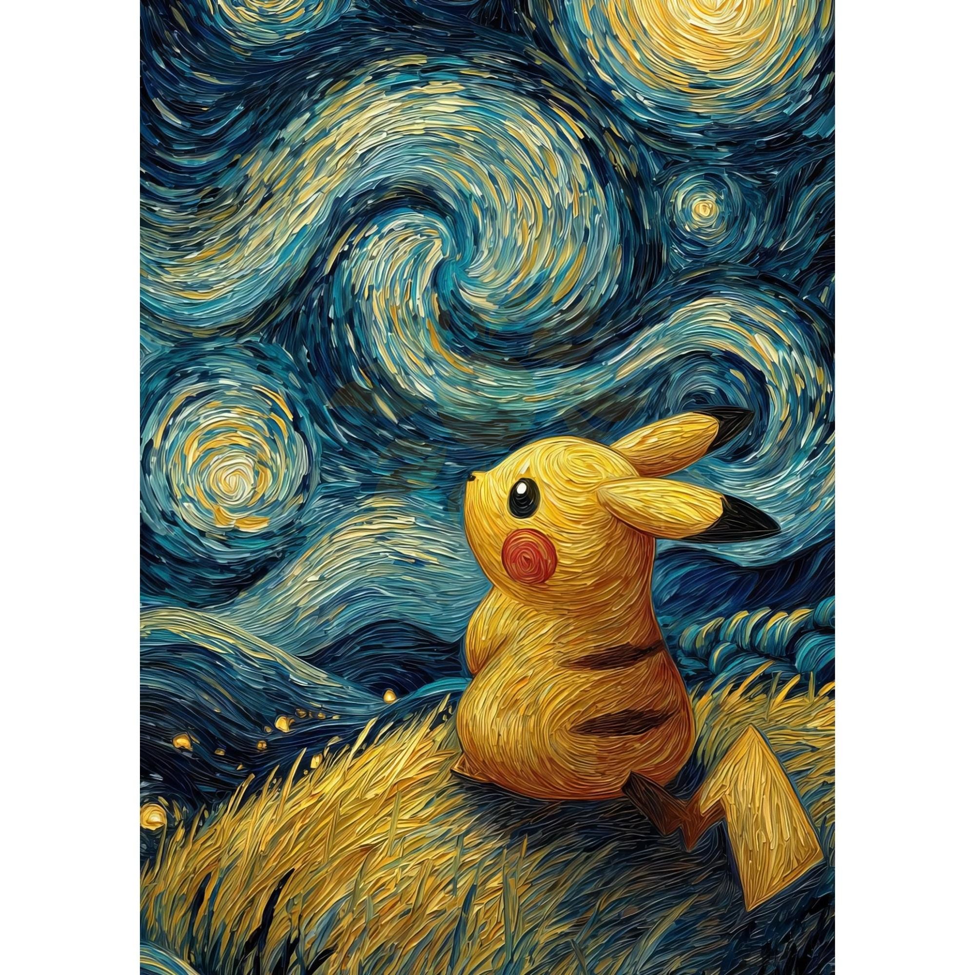 Pikachu With The Starry Night 星月夜　ゴッホ Pikachu Starry Night - Etsy
