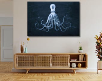 Nautical Octopus Canvas Art Print, Ready to Hang