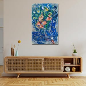 Marc Chagall Ready To Hang Canvas,The Happiness of the Young Couple with Flowers Poster,Le bonheur du jeune couple aux fleurs Canvas Print