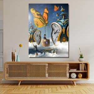 Salvador Dali Time Travelling Ready To Hang Canvas,Salvador Dali Exhibition Poster, Surrealism Art,Dali Time Travelling Poster,Salvador Dali