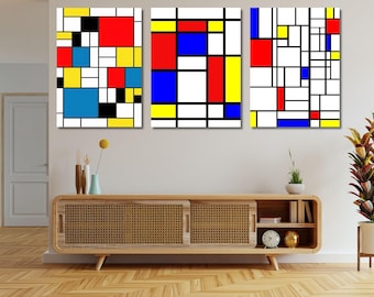 Piet Mondrian Canvas Print Set, Modern Geometric Gallery Wall Art