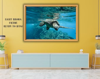 Sea Turtle Canvas Print, Underwater Ocean Art, Home Decor