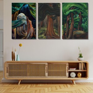 Set of 3 Emily Carr Ready to Hang Canvas,Emily Carr Print Arts,Emily Carr Artworks,Famous Canvas Arts,Emily Carr Red Cedar Modern Wall Art