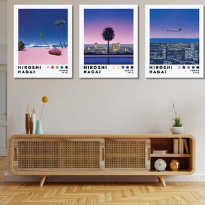 Hiroshi Nagai Poster Set of 3 Wall Art Framed / Unframed & Canvas, Japanese Prints, Art Gift, 80&#39;s Wall Art, Synthwave Print, Home decor