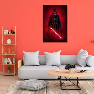 Darth Vader Ready To Hang Canvas, Star Wars Black and Red Art, Darth Vader Effect Wall Art, Star Wars Darth Vader Poster, Red Starwars Print
