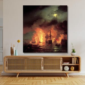 Battle of Cesme at Night by Ivan Aivazovsky (1848) Canvas Wall Art Ivan Aivazovsky Poster Ivan Aivazovsky Canvas Design Kids Framed Ivan art