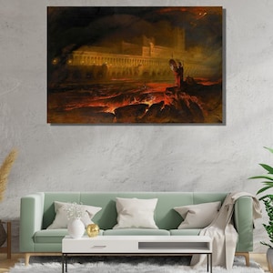 John Martin Painting Ready To Hang Canvas,John Martin Artworks Poster,John Martin Wall Art,Famous Painting Arts,Pandemonium by John Martin