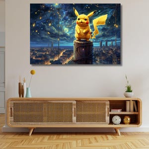 Pikachu Van Gogh Ready To Hang Canvas,Van Gogh Pikachu Famous Artwork Poster,Aesthetic Poster,Van Gogh Pikachu Poster,Van Gogh Pikachu Print