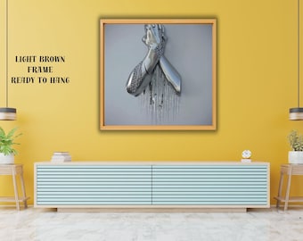 Silver Metallic 3D Effect Hands Canvas Art, Modern Print