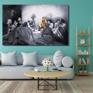 Last Supper Ready To Hang Canvas, Black and White The Last Supper Poster,Leonardo Da Vinci Last Supper,Jesus Christ Last Supper Canvas Print