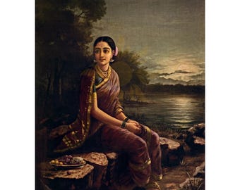 Raja Ravi Varma : Radha in the Moonlight (1890) Canvas Gallery Wrapped