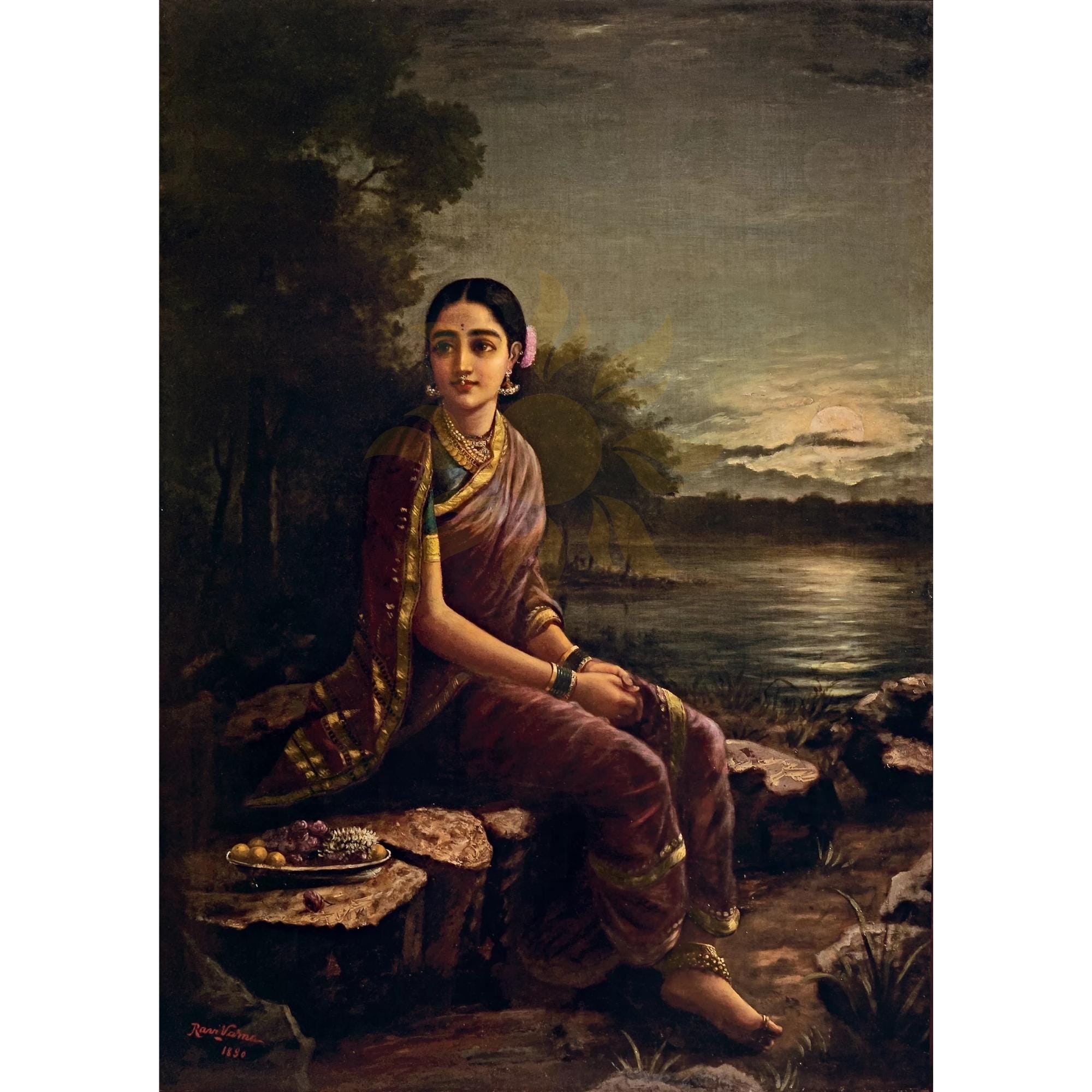 Radha Ravi Raja Ravi Varma : Radha in the Moonlight (1890) Canvas Gallery Wrapped ...