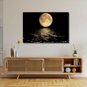 Moon Painting Art, Moonlight Canvas Wall Art, Full Moon, Moonlight on the Sea Print Art, Romantic Scene, Living Room Decor, Christmas Gift