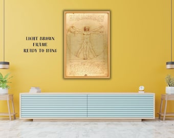 Impresión en lienzo del Hombre de Vitruvio, arte de Leonardo da Vinci, decoración científica