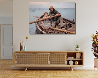Helping Hand Canvas Print, Emile Renouf, Fisherman and Girl