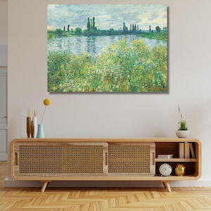 Claude Monet Banks of the Seine Ready To Hang Canvas,Canvas Wall Art Claude Monet Print Gallery Wrapped Giclee Décor,Claude Monet Poster Art